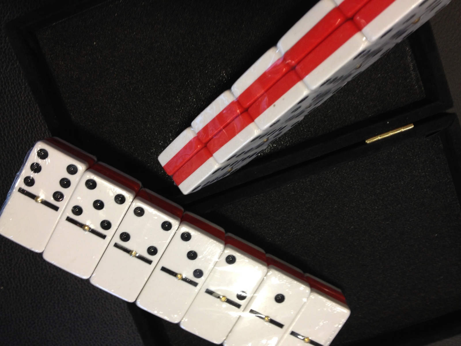 Domino Set Jumbo White Red Sided Double 6 With Spinners Loria Awards