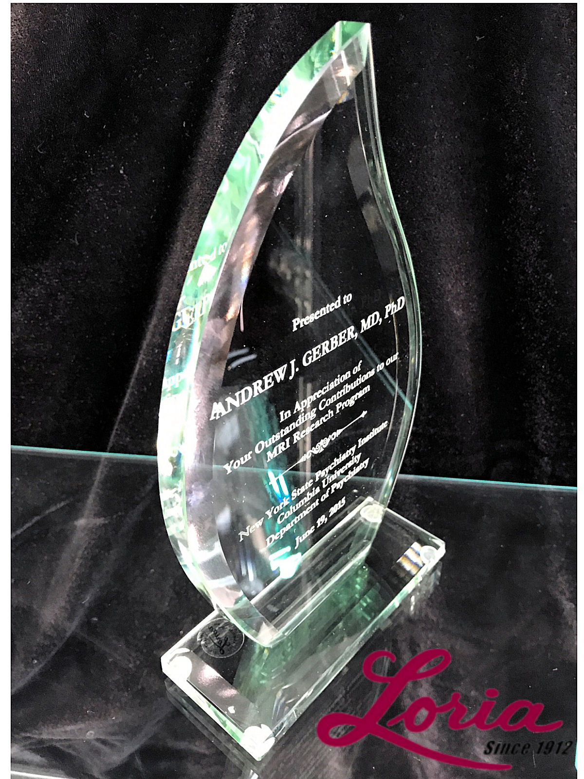 Crystal Clear Glass Award Flame Shape Loria Awards